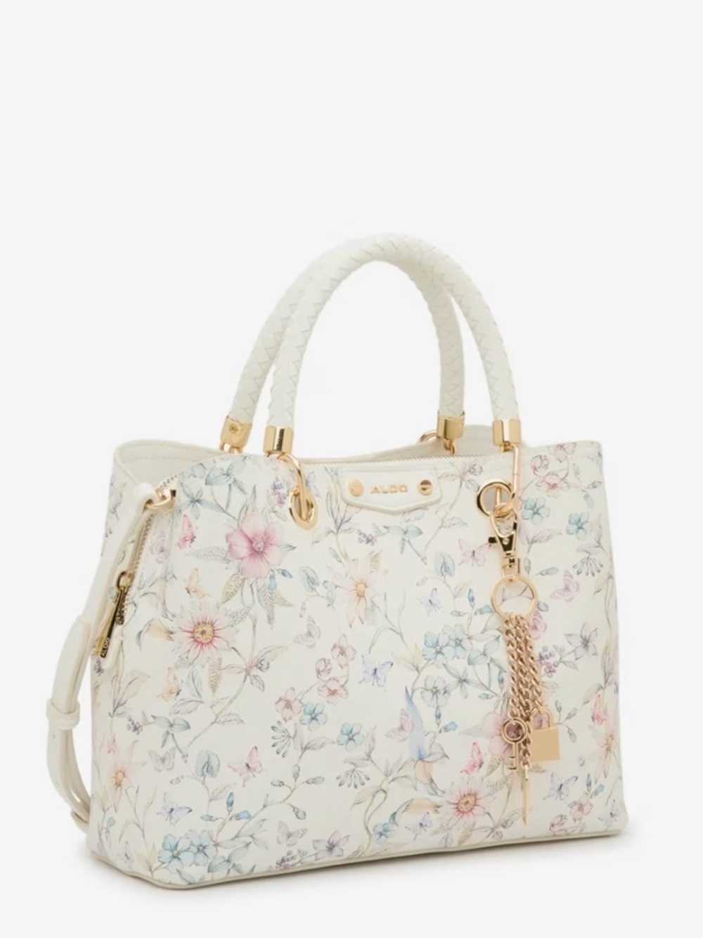 ALDO Cream Floral Satchel with Gold Tassel Charm - Picture 3 of 5